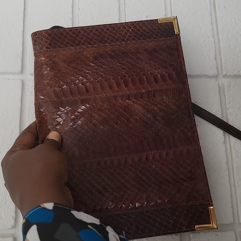 La Belle Genuine Brown Snakeskin leather  Clutch Purse / Shoulder Bag .